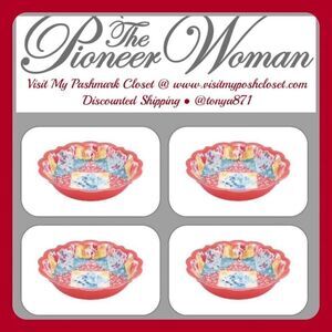 🦋 New Pioneer Woman Patchwork Medley Melamine Dinner Bowl, Coral, Qty of 4